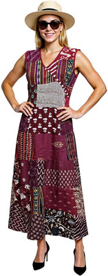 manu fashions Women A-line Maroon Midi/Calf Length Dress