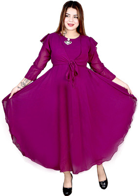 Shaktiapparels Women Fit and Flare Pink Midi/Calf Length Dress