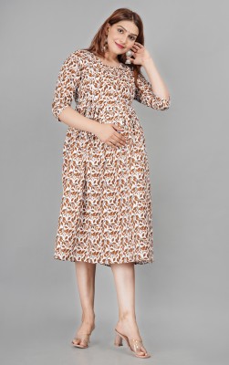 Drashti Textiles Women Fit and Flare Brown Dress