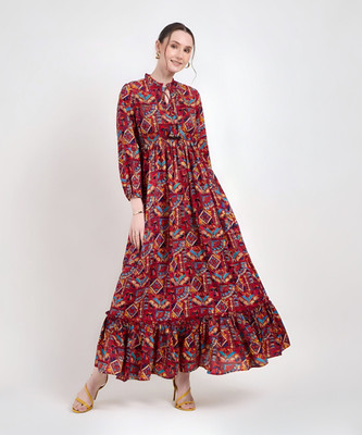 ZWERLON Women A-line Maroon Maxi/Full Length Dress