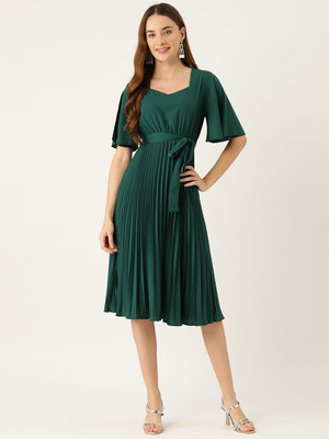 Moda Rapido Women A-line Green Knee Length Dress