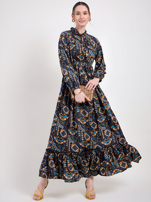 Herway Women A-line Black Maxi/Full Length Dress