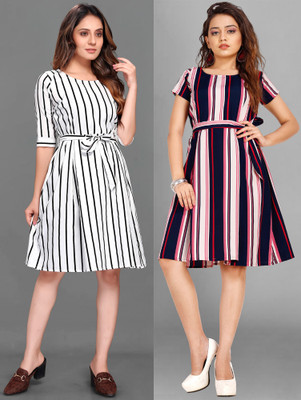 Gurudev Fashionn Women A-line Multicolor Knee Length Dress