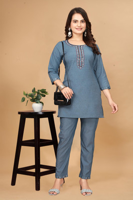HouseOfCommon Women Ethnic Dress Grey Knee Length Dress