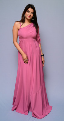 diyaz Women Fit and Flare Pink Maxi/Full Length Dress