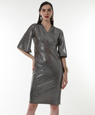 Pina Colada Women A-line Silver Midi/Calf Length Dress