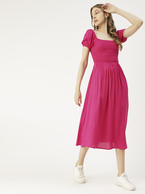 moomaya Women A-line Pink Midi/Calf Length Dress