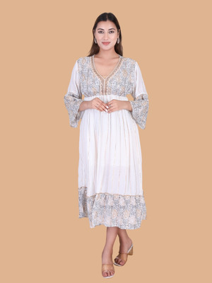 Moda Rapido Women Fit and Flare White Maxi/Full Length Dress