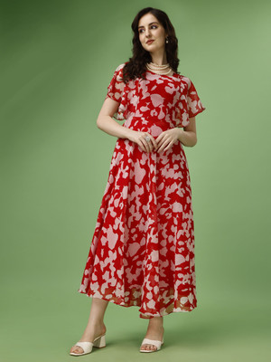 Fashion2wear Women A-line Red Ankle Length Dress
