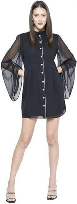 SAMMYUKK Women A-line Black Midi/Calf Length Dress