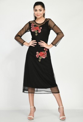 LIHANA Women A-line Black Dress