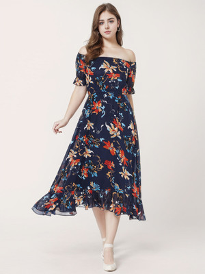 GlowRist Women A-line Multicolor Midi/Calf Length Dress