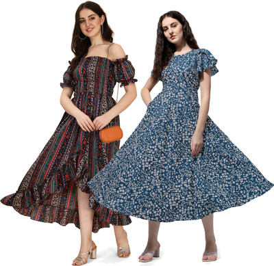 Oomph! Women High Low Multicolor Midi/Calf Length Dress