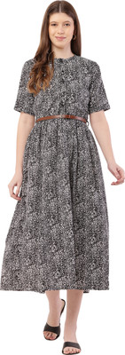 Mamnoon Women Fit and Flare White Midi/Calf Length Dress