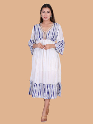 Moda Rapido Women Fit and Flare White Maxi/Full Length Dress