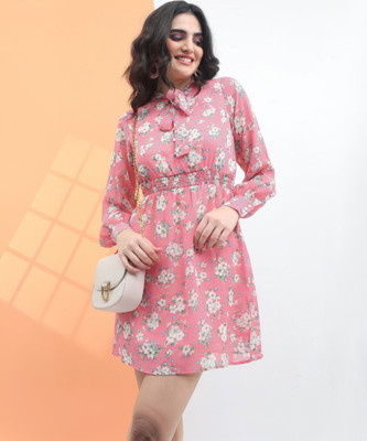 Tokyo Talkies Women Skater Pink Above Knee/Mid Thigh Length Dress