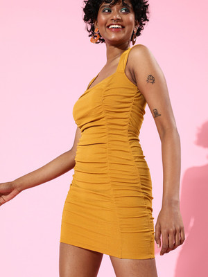 VENI VIDI VICI Women Bodycon Yellow Above Knee/Mid Thigh Length Dress