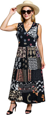 manu fashions Women A-line Black Midi/Calf Length Dress