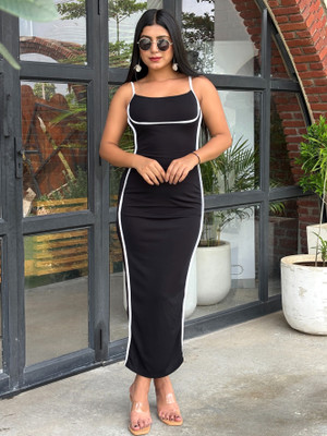 TANDUL Women Bodycon Black Maxi/Full Length Dress