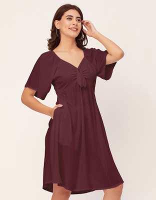 moomaya Women Fit and Flare Red Above Knee/Mid Thigh Length Dress