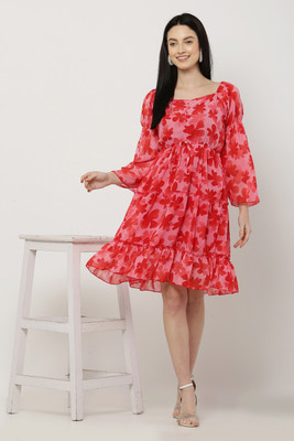 Mj fashion Women Fit and Flare Red Midi/Calf Length Dress