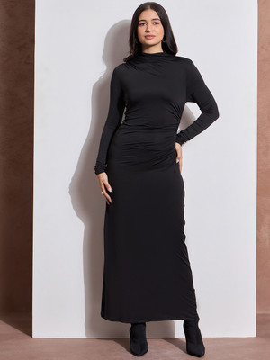 DRAPE AND DAZZLE Women Bodycon Black Below Knee Dress