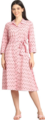 Wonder Weave Women A-line Pink Knee Length Dress