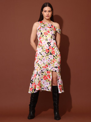 PURVAJA Women Fit and Flare Multicolor Midi/Calf Length Dress