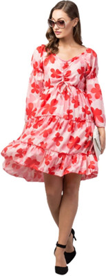 AMORE CREATION Women Fit and Flare Red Knee Length Dress