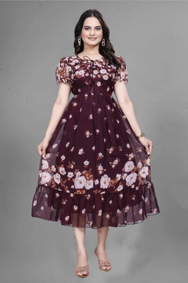 HEET TEX Women Fit and Flare Multicolor Midi/Calf Length Dress