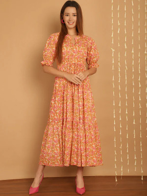 FabFinds Women A-line Multicolor Midi/Calf Length Dress