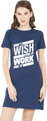 HouseOfCommon Women T Shirt Dark Blue Above Knee/Mid Thigh Length Dress