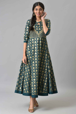 Aurelia Women Ethnic Dress Green Ankle Length Dress