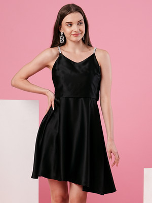 Globus Women Fit and Flare Black Above Knee/Mid Thigh Length Dress