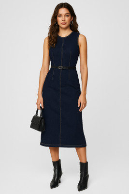 Belliskey Women Bodycon Dark Blue Midi/Calf Length Dress