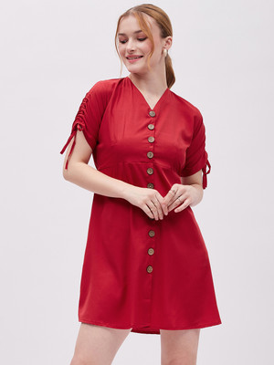 StyloQueen Women A-line Red Above Knee/Mid Thigh Length Dress