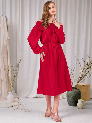 Dressberry Women Fit and Flare Purple Midi/Calf Length Dress