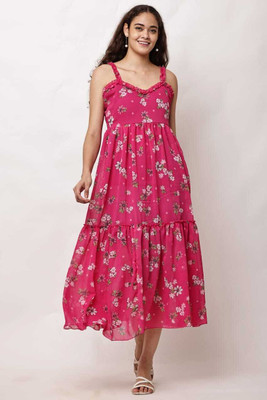 Stylespot Women A-line Pink Knee Length Dress