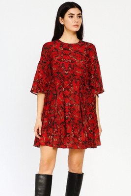 Mohinivastram Women A-line Red Above Knee/Mid Thigh Length Dress