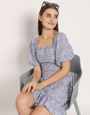 moomaya Women Fit and Flare Multicolor Above Knee/Mid Thigh Length Dress