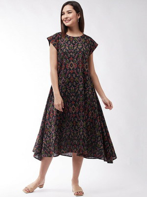 InWeave Women A-line Black Midi/Calf Length Dress