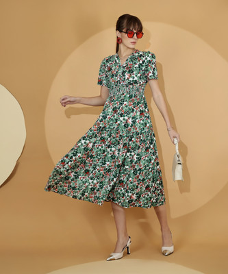Honky Tonky Women Fit and Flare Green Midi/Calf Length Dress