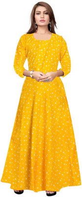 HouseOfCommon Women A-line Yellow Maxi/Full Length Dress