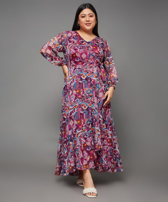 Miss Chase Women Tiered Multicolor Ankle Length Dress