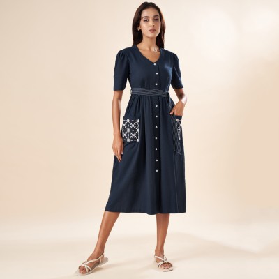 Akkriti by Pantaloons Women Gathered Dark Blue Dress