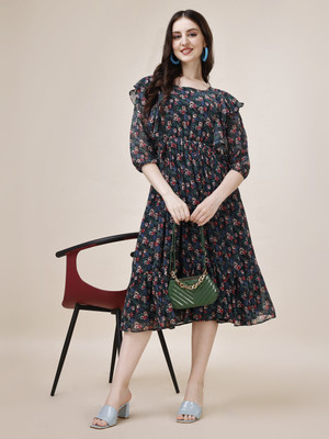 Herway Women A-line Multicolor Midi/Calf Length Dress