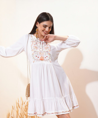 Vishudh Women Fit and Flare White Mini/Short Dress
