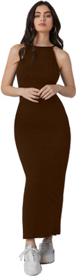 Aahwan Women Bodycon Brown Maxi/Full Length Dress