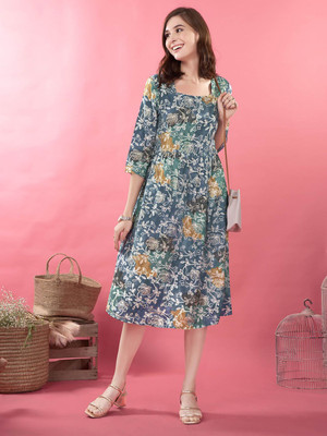 ANOUK Women A-line Green Midi/Calf Length Dress