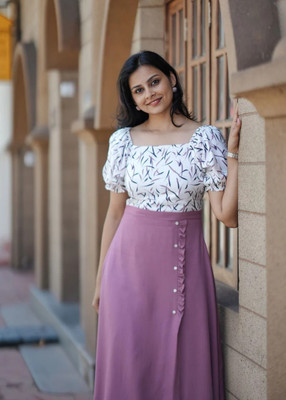 VastraaMall Women Fit and Flare Pink Midi/Calf Length Dress